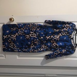 Printed, long sleeve scuba knee length dress